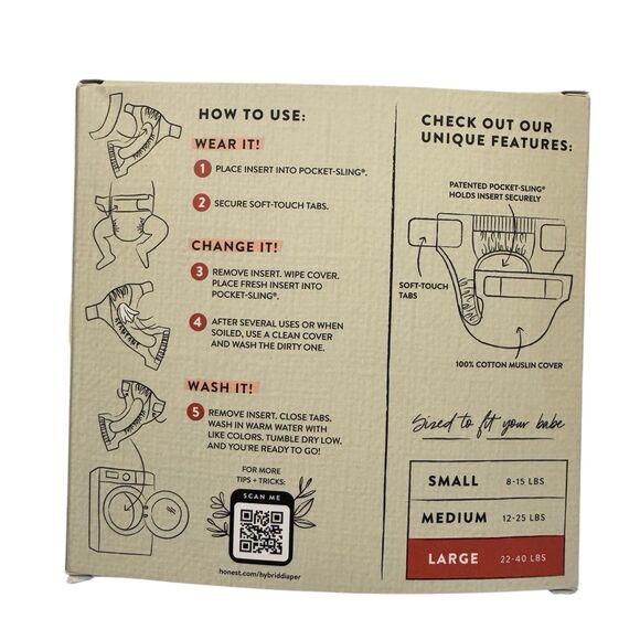 Honest Hybrid Washable Diaper Cover 2-Pair Large 22-40 Lbs - Picture 4 of 16